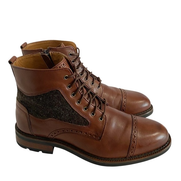 Johnston & Murphy Fullerton Leather Cap Toe Lace Up Boots Size 9 Brogue EUC - Picture 4 of 11